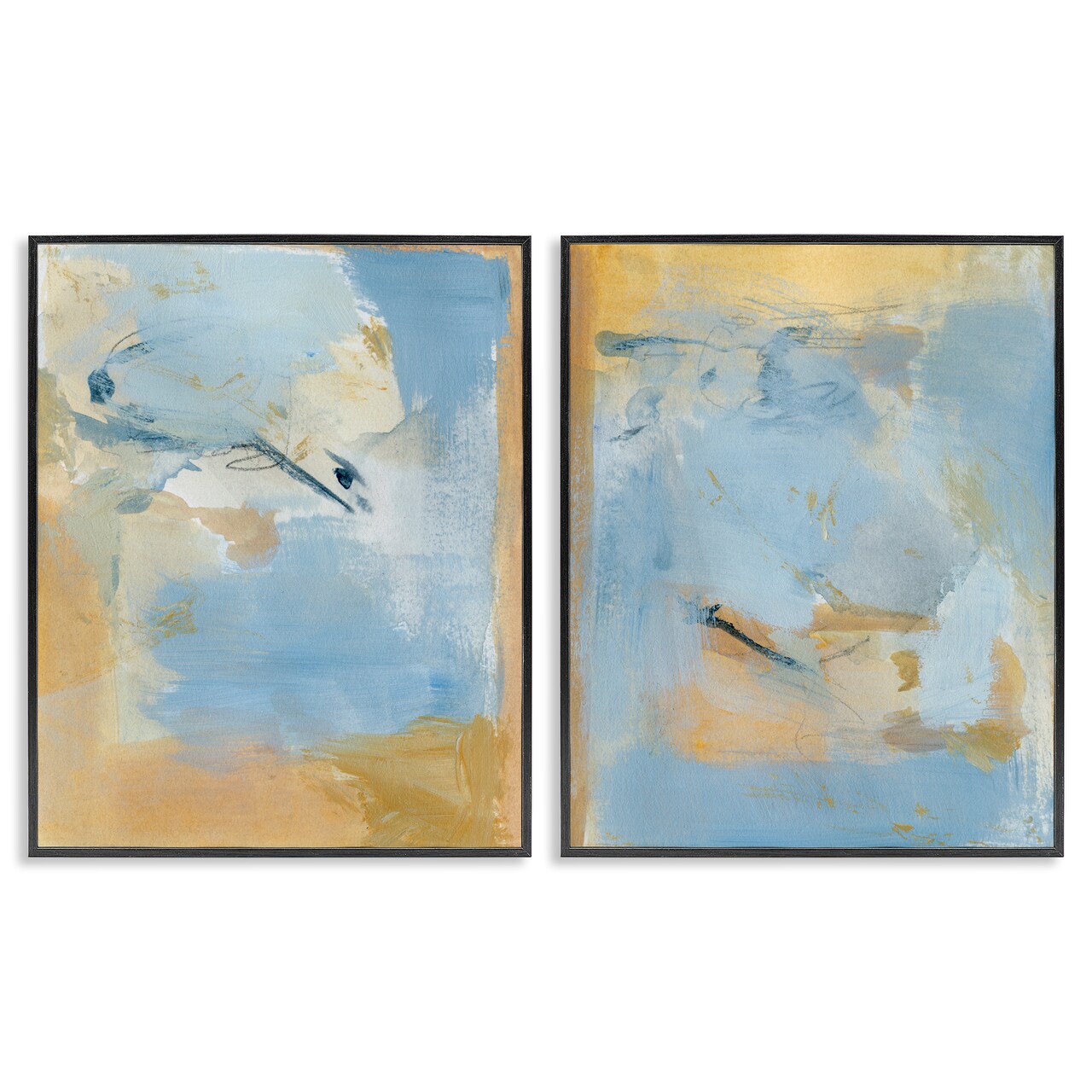 Stupell Industries Light Blue Pastel Gold 2 pc Framed Giclee Wall Art Set Design by Victoria Barnes